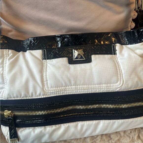 L.A.M.B. Gwen Stefani Stylish Black and White Nylon and Patent Shoulder Bag - Picture 8 of 15